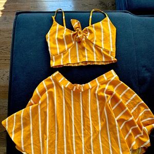 Yellow stripped two piece summer outfit